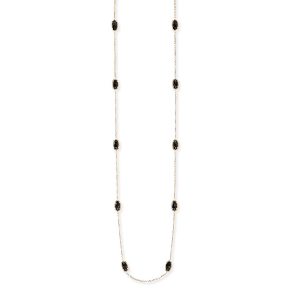 Kendra Scott Long Station Necklace in Black and Gold-Tone
